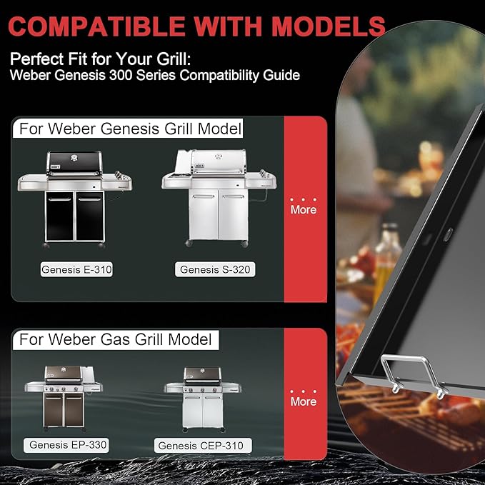 Full-Size Griddle Insert for Weber Genesis 300 Grill Parts Genesis S-310 S-320 S-330 E-310 E-320 E-330 CEP-310 EP-310 EP-320 EP-330 Accessories, Carbon Steel Flat Top Griddle Insert for 7524 Grate