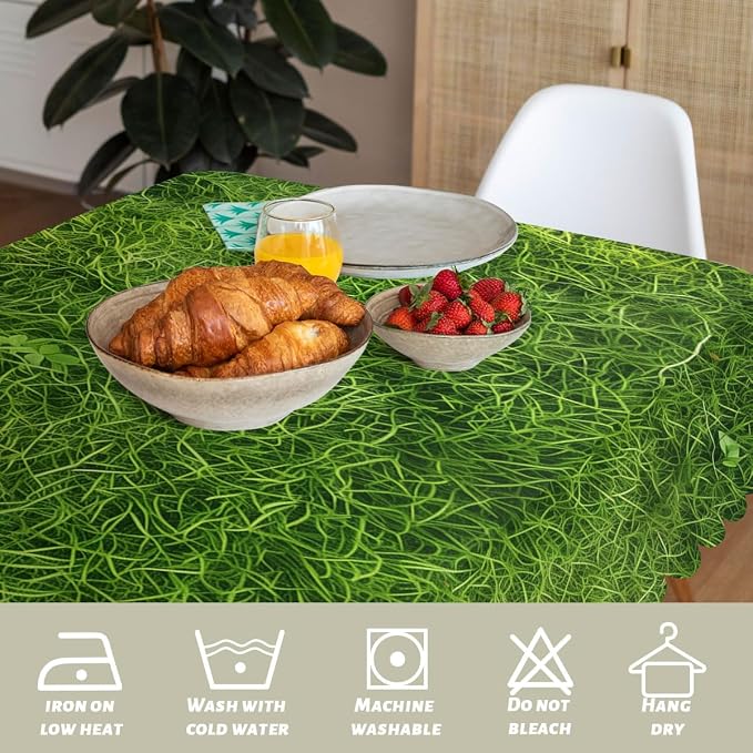 Grass Table Cloth Vibrant Green Fresh Grass Field Lawn Polyester Tablecloth Kitchen Table Cover for Dining BBQ Picnic Coffee Table 52 x 70 Inch 4-6 Seats