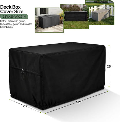 SheeChung Deck Box Cover Waterproof,Patio Storage Box Cover(52"Lx26"Wx26"H) | Heavy Duty 600D Polyester Oxford Cover,Fits Compact Deck Boxes,Adjustable Drawstrings,Anti-fouling