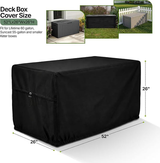 SheeChung Deck Box Cover Waterproof,Patio Storage Box Cover(52"Lx26"Wx26"H) | Heavy Duty 600D Polyester Oxford Cover,Fits Compact Deck Boxes,Adjustable Drawstrings,Anti-fouling