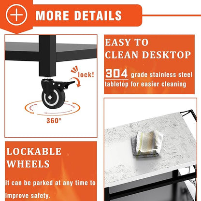 20"x 32" Grill Table with Double-Shelf, Stainless Steel Grill Cart, Multifunctional Food Prep and Pizza Oven Table for Ninja Grill, Blackstone Griddle 17"/22"