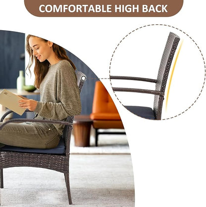 Outdoor Wicker Rattan Chairs Patio Furniture Sets with Cushions, 350lbs Capacity, All-Weather Rattan Sofa Set for Garden, Porch, Backyard, 6PCS, Brown