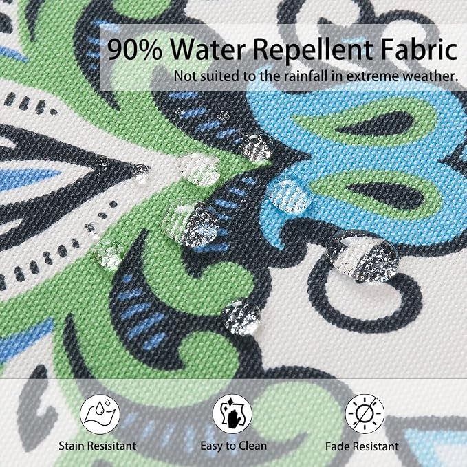 Magpie Fabrics Indoor Outdoor Cushion Cover Replacement 2 Pack, NO Insert! Water Repellent Slipcover with Ties Decor for Patio Garden Chair Seat Sofa Bench Wicker(Botanical Blue Green, 24x24x4 Inch)