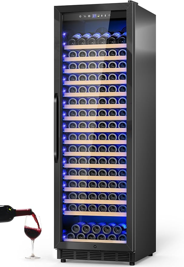 Velivi 24" Wine Cooler Refrigerator Black, 24 Inch Wide Large Capacity Freestanding/Built in Wine Fridge for 176 Bottles with Safety Lock, Professional Wine Cellar with Glass Door
