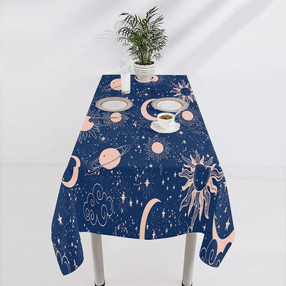 Moon Sun Tablecloth Vintage Star Magical Galaxy Space Boho Celestial Table Cloth Water Resistant Wipeable Table Cover for Farmhouse Picnic Party Holiday Kitchen Dinner Table 55"x75"