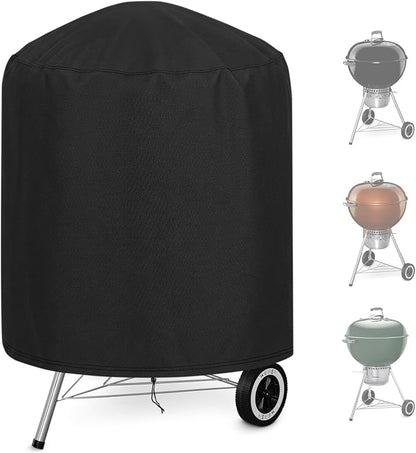 Round BBQ Grill Cover for Weber 22" and Most Kettle Charcoal Grill | Windproof,Waterproof,Tear Resistant,UV Protection,30" Dia x 38" H