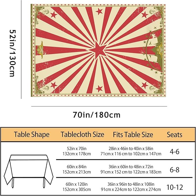 TKS MITLAN Vintage Circus Tablecloth 52 x 70 Inch Rectangular Carnival Red Stars Sunbeam Fun Performing Art Oblong Table Cloth Kitchen Table Decorations for Home Dinner Party