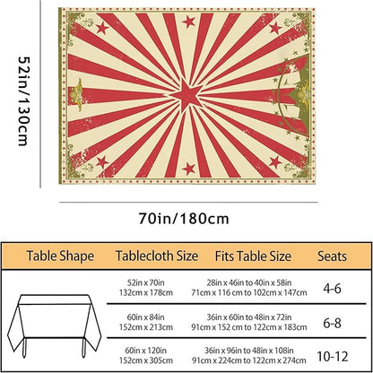 TKS MITLAN Vintage Circus Tablecloth 52 x 70 Inch Rectangular Carnival Red Stars Sunbeam Fun Performing Art Oblong Table Cloth Kitchen Table Decorations for Home Dinner Party