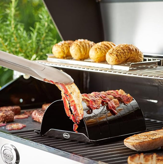 Rösle Barbecue Bacon Griller, Attachment for Preparing Crispy Bacon on Gas and Charcoal Grills, with Collection Channels, Enamelled Steel