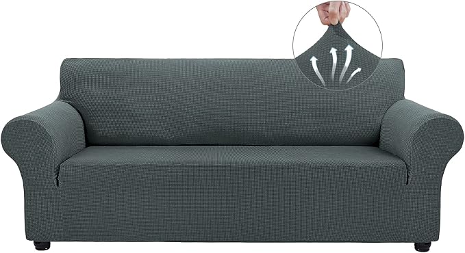 Asnomy Stretch Couch Covers for Sofa Washable, 3 Cushion Couch,Gray | 1-Piece Sofa Covers(78"-94") 3-Seater Furniture Protector Soft Jacquard,Non-Slip Elastic Bottom For Dogs & Kids