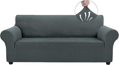 Asnomy Stretch Couch Covers for Sofa Washable, 3 Cushion Couch,Gray | 1-Piece Sofa Covers(78"-94") 3-Seater Furniture Protector Soft Jacquard,Non-Slip Elastic Bottom For Dogs & Kids