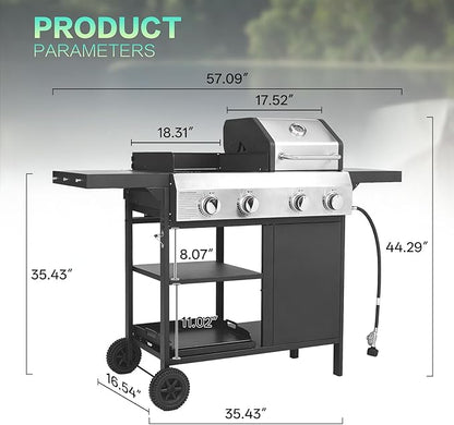 Endark 49,200 BTU 4-Burner Multi-Function Stainless Steel BBQ Grill - For Outdoor Cooking, Patio Backyard Barbecue, Camping - Griddle Combo for BBQ,FRYING and PIZZA