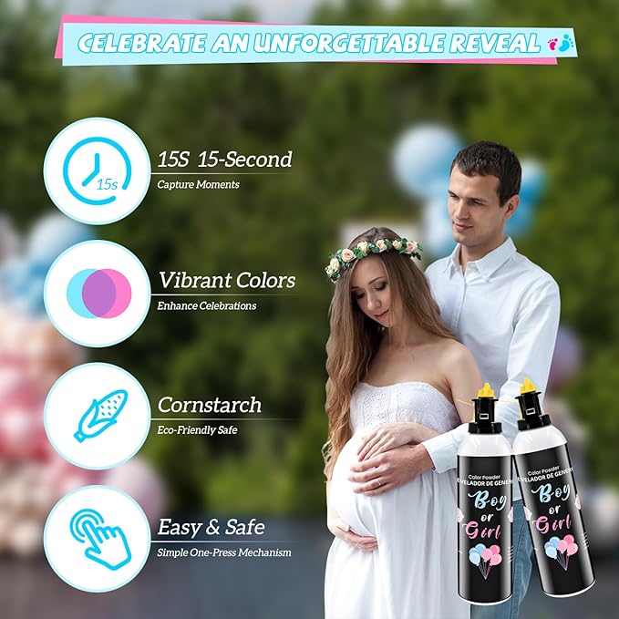 Gender Reveal Fire Extinguisher 2 Pack - Blue or Pink Smoke for Boy or Girl Baby Shower - Biodegradable Decorations and Ideas