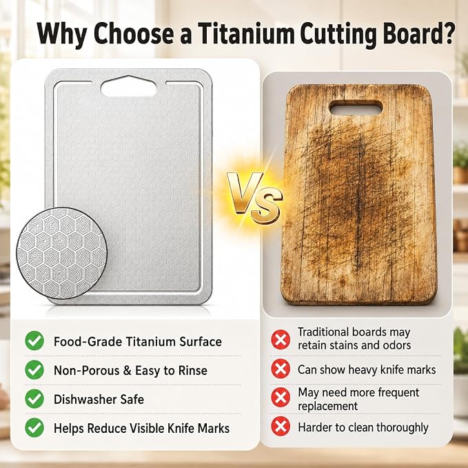 3-Piece Titanium Cutting Board Set, Scratch-Resistant, Dishwasher Safe | 3-piece titanium cutting board set with juice grooves,non-slip mat,double-sided use,dishwasher-safe cleanup for kitchen & BBQ