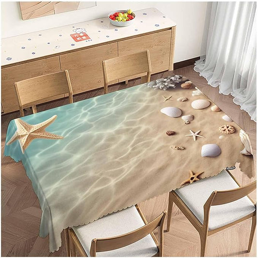 Starfish Dinner Table Cloths Tropical Ocean Beach Starfish Seashell Decorative Tablecloth for Rectangle Tables 52"X70", Heavy Duty Table Covers for Kitchen Patio Banquet Blue