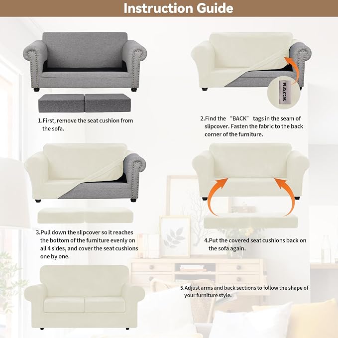 WEERRW Velvet Stretch 3 Pieces Couch Cover for Sofa Washable, Ivory | Love Seat Couch Covers for 2 Cushion Couch Sofa Furniture Protector slipcoves with Elastic Bottom for Kids, Medium