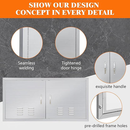 Outdoor Kitchen Doors 42" W x 21" H, Stainless Steel BBQ Access Doors, Flush Mount BBQ Door for Outside Kitchen Grilling Station, Barbeque Oven Island, Storage Cabinet Door