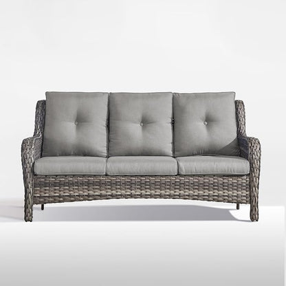 Outdoor Couch All Weather PE Wicker Patio Sofa Outdoor Sofa Deep Seating for Porch Deck Backyard-Grey/Grey