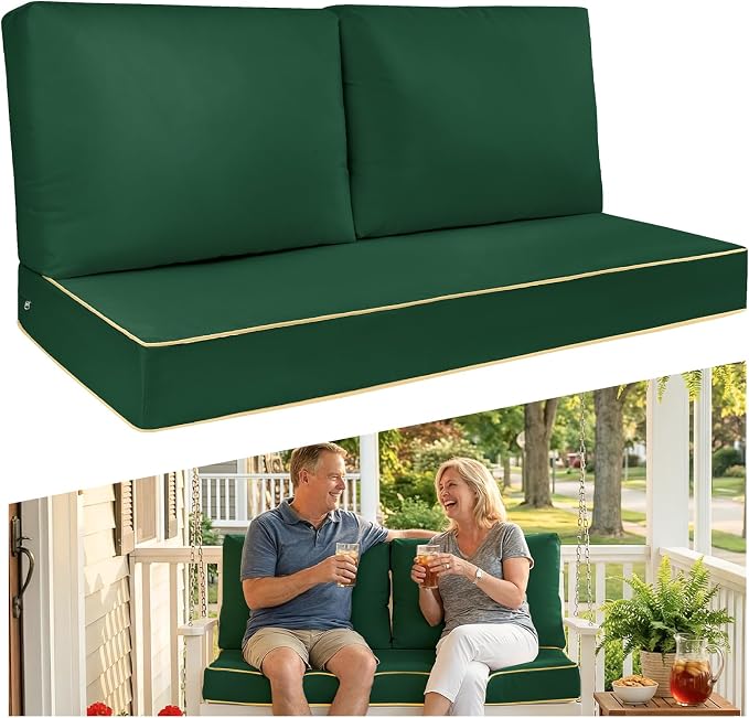 Outdoor Loveseat Cushion Set - High Back Deep Seat Patio Sofa & Back Pillows, Thick Comfort Foam 45x22 for Porch Deck Garden Furniture Replacement (Green)