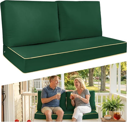 Outdoor Loveseat Cushion Set - High Back Deep Seat Patio Sofa & Back Pillows, Thick Comfort Foam 45x22 for Porch Deck Garden Furniture Replacement (Green)