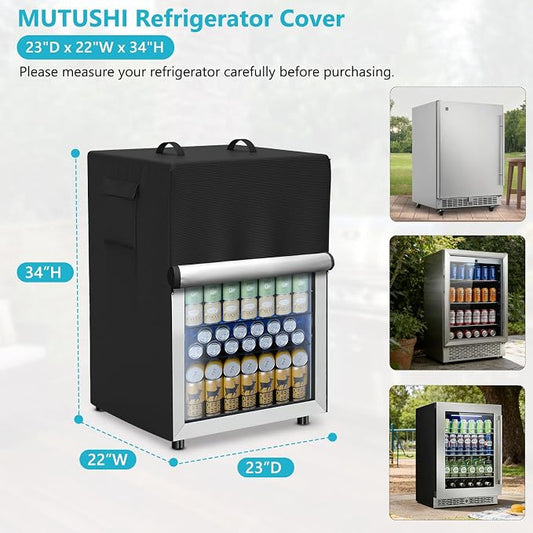 Refrigerator Cover Waterproof Dustproof Fridge Cover Outdoor Refrigerator Covers with Double Zipper and Large Mesh Vent Suitable for Upright Freezers/Beverage Refrigerators 23"D x 22"W x 34"H