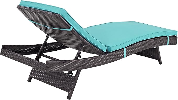 Modway Convene Wicker Rattan Outdoor Patio Chaise Lounge Chairs in Espresso Turquoise - Set of 6