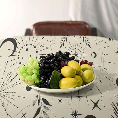 Sun Moon Tablecloth Vintage Boho Mystical Celestial Star Galaxy Space Table Cloth Water Resistant Wipeable Table Cover for Picnic Party Holiday Kitchen Dinner 60"x110"