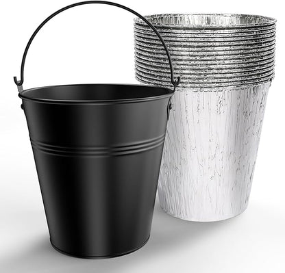 Drip Bucket and 15-Pack Disposable Foil Liners for Oklahoma Joe's, Traeger, Pit-Boss, Z Grill, Camp Chef, Grill Grease Liner Fits Most Offset Smoker, Rec Tec Pellet Grill Bucket, Black
