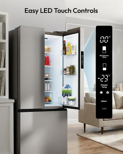 18 Cu.Ft. French Door Refrigerator with Ice Maker, Refrigerator with Freezer Drawer, Frost-Free, UL Certified, French Door Fridge with 3 Smart Cooling Modes