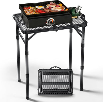 2ft Portable Grill Table, Heat-Resistant Tabletop 3 Heights 27.5" | Aluminum Grill Side Table, Waterproof & Easy to Clean, Lightweight, Portable Handle for Travel Cooking BBQ, 24" x 16", Black