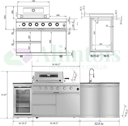 Outdoor Grill Islands 98.4" 4-Burner: 72000 BTU Outdoor bbq Island with Refrigerator Rotisserie kit Stainless steel Sink and Storage | Easy Setup