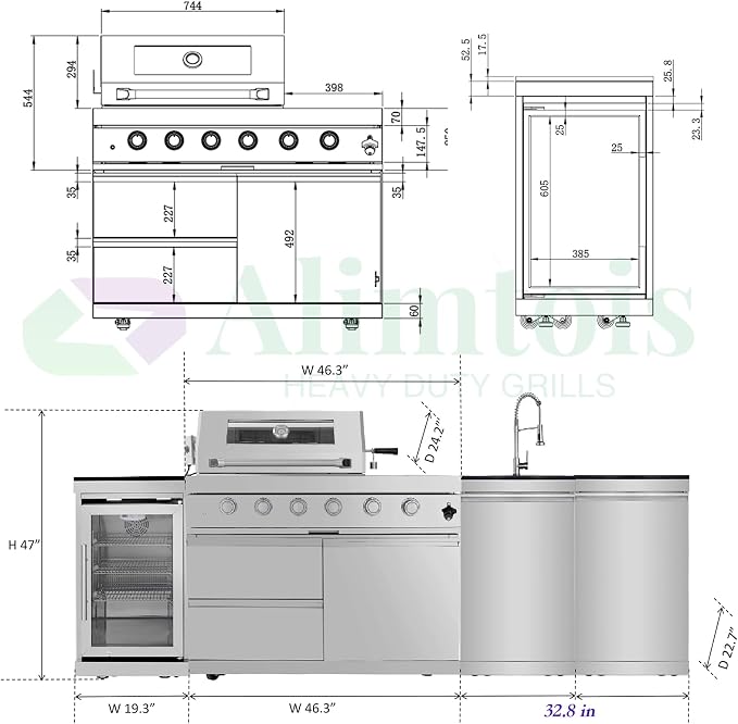 Outdoor Grill Islands 98.4" 4-Burner: 72000 BTU Outdoor bbq Island with Refrigerator Rotisserie kit Stainless steel Sink and Storage | Easy Setup