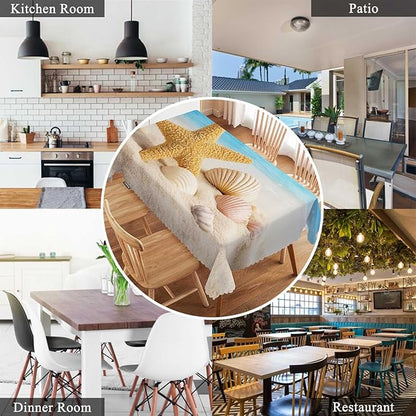 Swono Seashell 52"X70" Oblong Table Cloth Tropical Ocean Beach Starfish and Seashells Wrinkle Free Table Cover Farmhouse Tablecloth for Home Restaurant Picnic Indoor Outdoor Dining