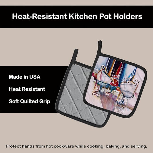 Caroline's Treasures JMK1240PTHD Dry Dock Sailboats Pair of Pot Holders Kitchen Heat Resistant Pot Holders Sets Oven Hot Pads for Cooking Baking BBQ, 7 1/2 x 7 1/2
