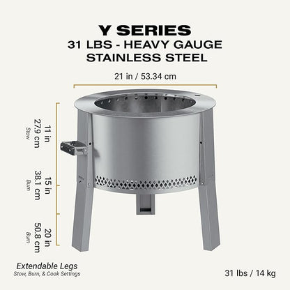 Breeo Smokeless Fire Pit (Y Series - Stainless Steel) | 21 inch Portable Smokeless Firepit for Outside | 31 Pounds | Ideal for Families Compatible with Wide Range of Breeo Accessories