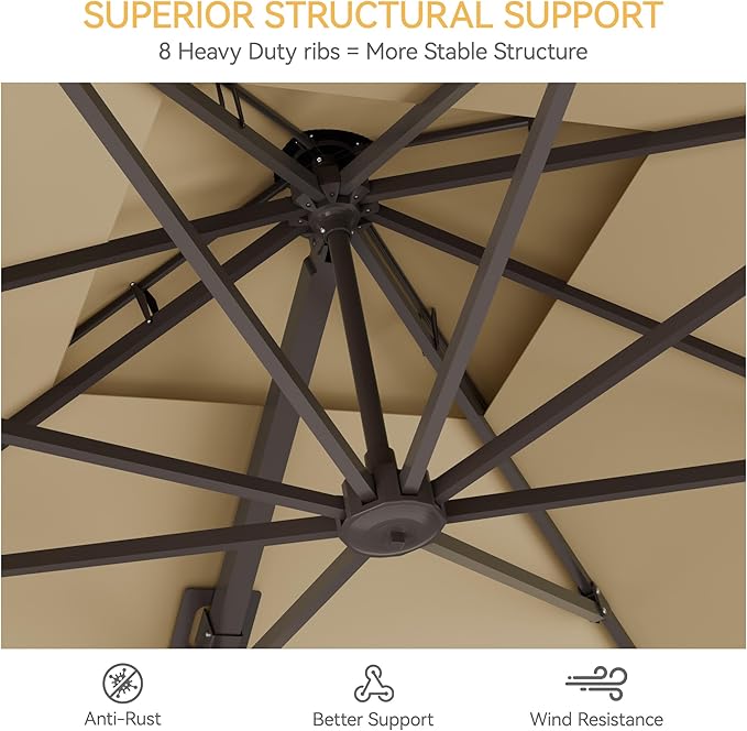 9x12 FT Patio Umbrella with base, Large Cantilever Rectangular Double Top Heavy Duty Offset Umbrellas with 360° Rotation, Outdoor shade for Garden Deck Pool, Beige