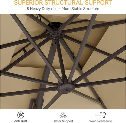 10x13 FT Patio Umbrella with Base, Large Cantilever Rectangular Double Top Heavy Duty Offset Umbrellas with 360° Rotation, Outdoor shade for Garden Deck Pool Patio, Beige