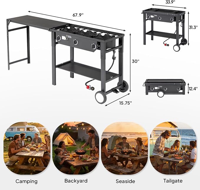 ROVSUN 2/3 Burner Outdoor Propane Gas Stove High Pressure Stand Cooker for Backyard Cooking Camping Home Brewing Canning Turkey Frying