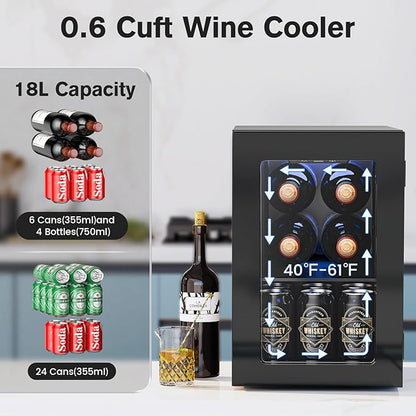 Electactic Wine Fridge Freestanding Counter-top, 24 Cans Wine Cellar Drink Cooler for Soda, Canned Beer, Adjustable Digital Temperature Control for Home Dorm Office, Black