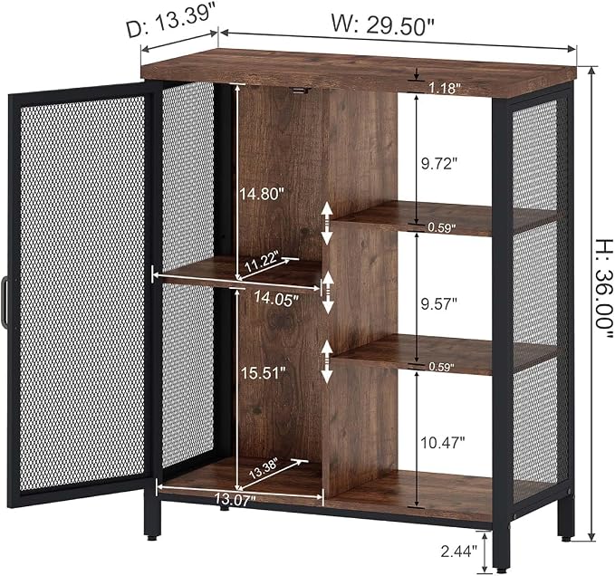 Coffee Bar Cabinet for Home Liquor, Small Storage Cabinet for Kitchen and Entryway, Farmhouse Industrial Buffet Sideboard Credenza with Adjustable Shelves (Rustic Oak)