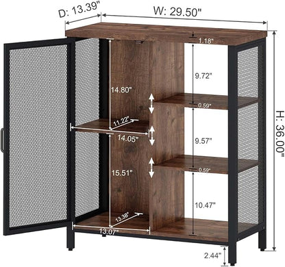 Coffee Bar Cabinet for Home Liquor, Small Storage Cabinet for Kitchen and Entryway, Farmhouse Industrial Buffet Sideboard Credenza with Adjustable Shelves (Rustic Oak)