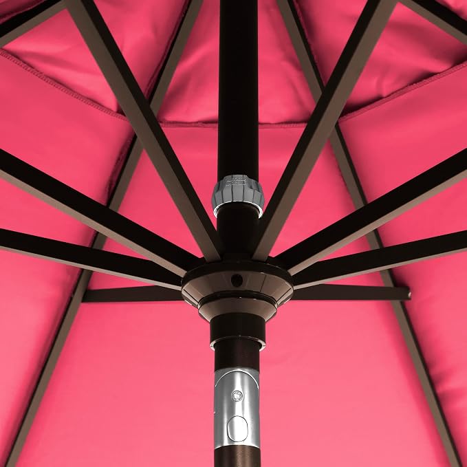 California Umbrella 12-Year-Non-Fading, 9Ft Premium Sunbrella Patio Umbrella, Hand-Crank, Button-Tilt, Bronze Frame, Hot Pink Fabric
