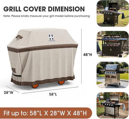 HAMLER Grill Cover 58 Inch, Heavy Duty Waterproof BBQ Covers, Gas Grill Covers Fits Weber Spirit, Weber Genesis, Char-Broil, Nexgrill, Brinkmann, Brown & Beige