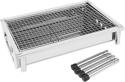 Charcoal Grill Small Stainless Steel BBQ Grill Camping Table Top Grill Portable Foldable Charcoal Grill for Outdoor Camping Cooking, 15.7 x 11.0 x 4.3 Inch Camping Grill