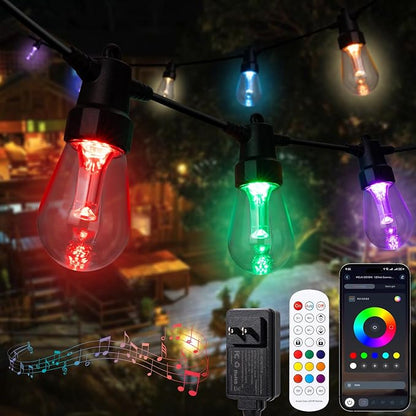 TviewSmart Outdoor String Lights Waterproof Color Changing 104FT (2x52FT) | Warm White, APP & Remote Control, Custom Colors, Timer, Shatterproof Hanging Lights for Outside Backyard Porch Balcony Deck