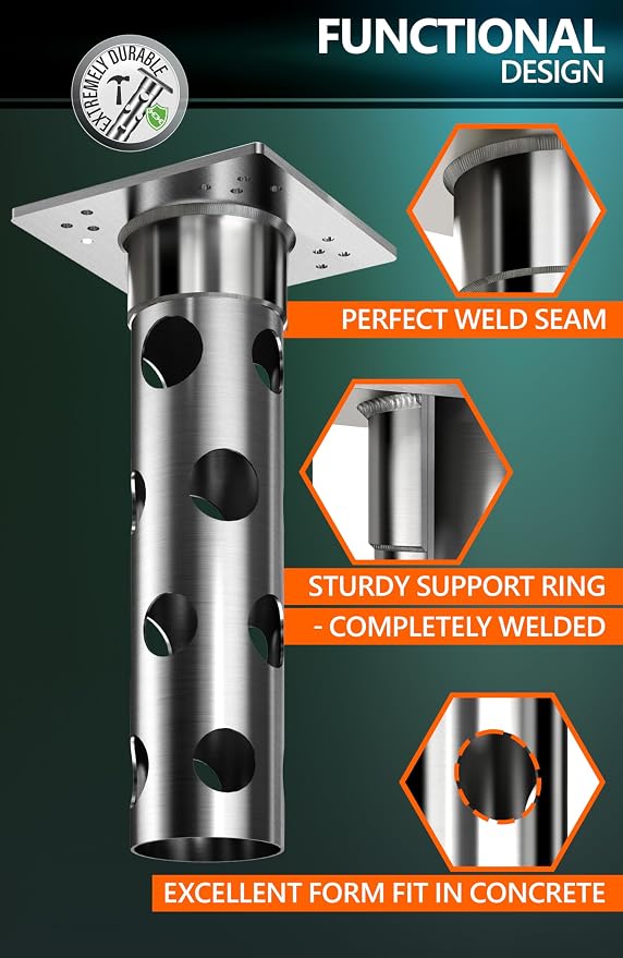 4smile In-ground umbrella base, stainless steel - In-ground umbrella holder, lifelong quality - Umbrella stand outdoor base, load capacity up to 2,200 lbs