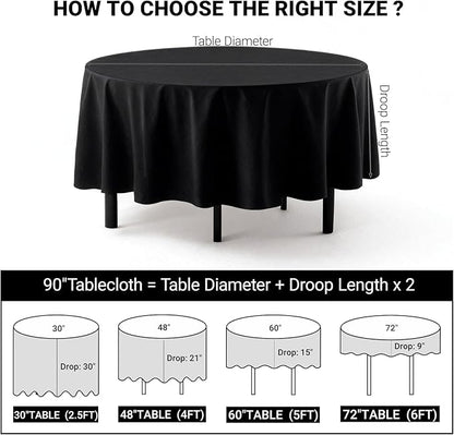 MRJ Round Tablecloth 90 Inch Washable Resistant Wrinkle Polyester Table Cloth Black Fabric Table Cover for Buffets Parties Picnics