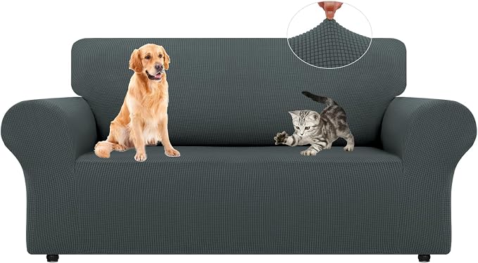 LURKA Stretch Loveseat Sofa Slipcovers 1 Piece Couch Covers for Sofa Furniture Protector Full Sofa Covers with Elastic Bottom for Kids and Dog (Medium, Grey)