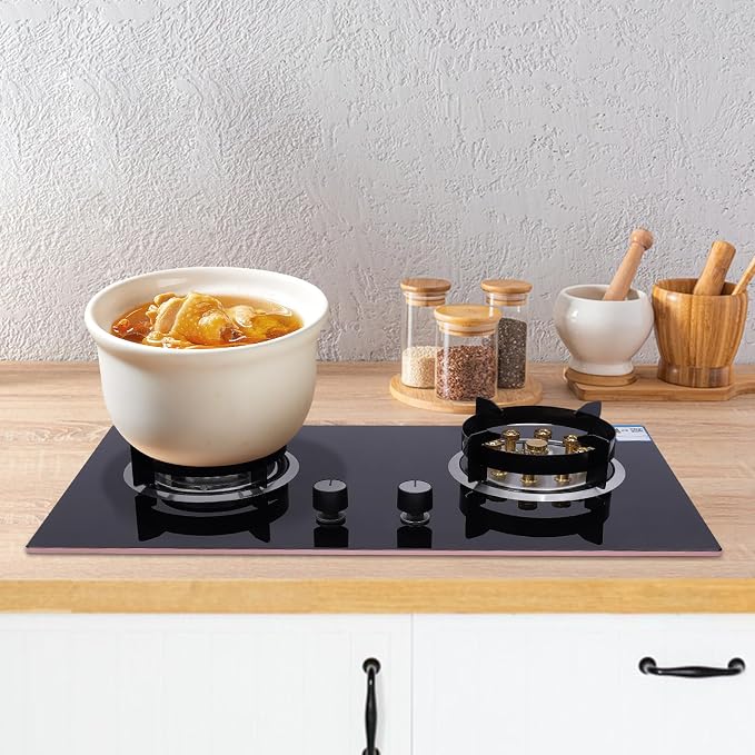 Gas Stove Cooktop, Gas Stove Built-in Tempered Glass, Windproof Pot Racks Natural Gas Cooker Gas Cooktop with 2 Burners for used in home kitchens, homestays, and other places