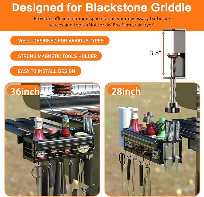 LIVOD Griddle Caddy - Magnetic Tool Holder for Blackstone Grills (17"-36") with Paper Towel Holder & Knife Rack